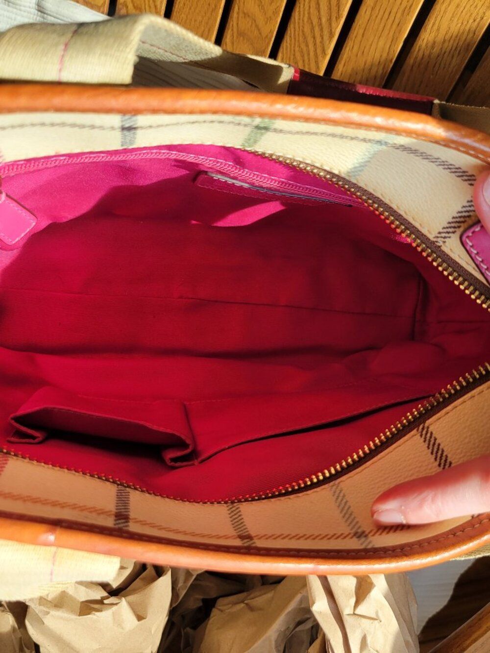 Coach Hampton Plaid Tote Pink Multicolor Tattersall- Authenticated - Picture 11 of 13
